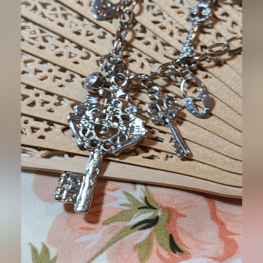 Unique Vintage Silver Key Charm Necklace